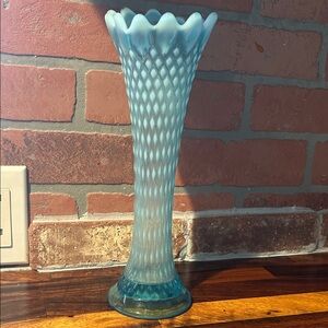 Scalloped Edge Blue Glass Vase